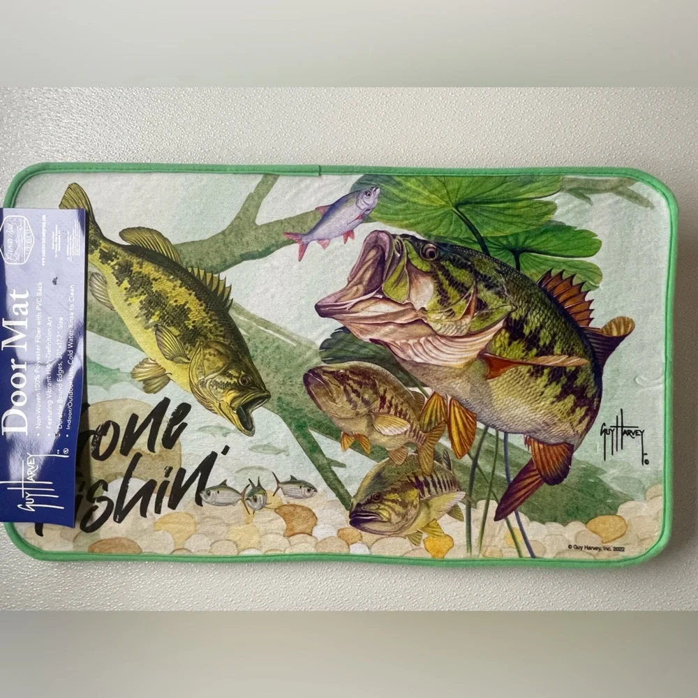 Guy Harvey Largemouth Bass Door Mat, 17.7”x30” Fishing Rug, Indoor/Outdoor